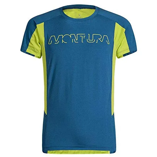 MONTURA T-Shirt Sportiva Run Logo Uomo Traspirante e Leggera Blu/Verde (M)