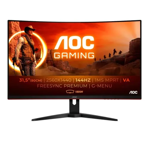 AOC Gaming CQ32G1 Monitor Curvo QHD (2560x1440) da 31,5 pollici, frequenza 144Hz., 1 ms., 2 porte HDMI, 1 DP, freesync, Nero