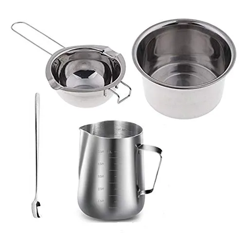 Tiamu 4 Set nel Acciaio Inox Doppia Caldaia Manico Lungo Cera Melting Pot,Brocca e Cucchiaio da Miscelatore Fabbricazione Sapone Candela,Candela Profumata DIY Strumenti Artigianali