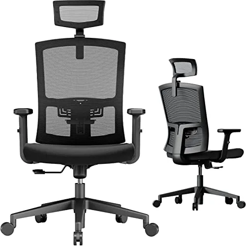 NOBLEWELL Sedia da ufficio Sedia ergonomica in rete, sedia da scrivania con funzione oscillante e altezza regolabile, poggiatesta, braccioli, supporto lombare, adatto alla schiena, fino a 150 kg