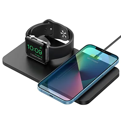 Caricatore Wireless, 2 in 1 Caricatore senza Fili Compatibile con iPhone 12/11/X/XR/XS/8 e Galaxy S21/S20/S10/S9, Pad/Dock Wireless Charger for iWatch