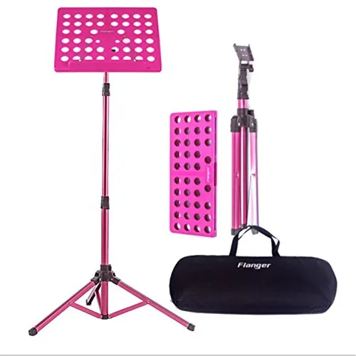 Leggio Musica Pieghevole con Borsa Capacità Massima Peso 5Kg Altezza Regolabile Gamma da 70 a 150Cm Adatto per Contenere il Tuo Libro di Musica, IPad, Laptop (Rosa)