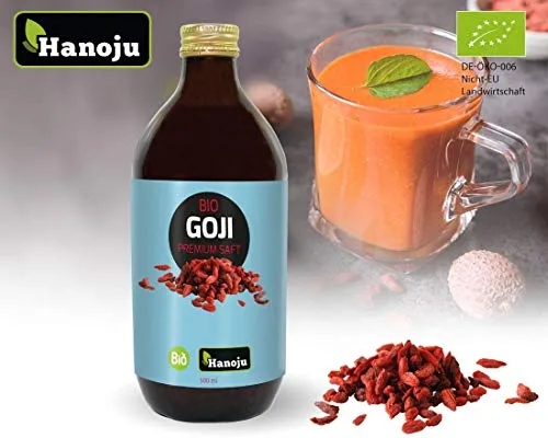 Succo alle Bacche di Goji Biologico Certificato e Puro al 100% | Bottiglia di vetro scuro da 500 ml | HANOJU