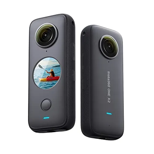 insta360 ONE X2-5.7K 360° Action Camera con stabilizzazione, impermeabile IPX8, bastone selfie più invisibile, touchscreen, editing video automatico, controllo vocale