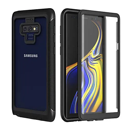 seacosmo Cover Samsung Galaxy Note 9, 360 Gradi Rugged Custodia Note 9 Antiurto Trasparente Case con Protezione Integrata dello Schermo, Nero