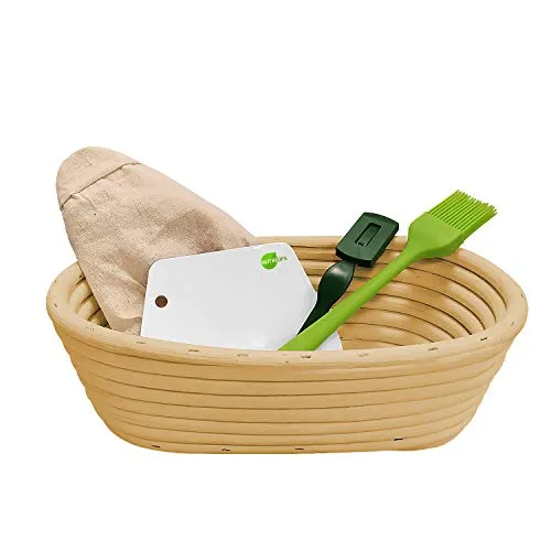 Cestino Lievitazione Pane Ovale Cestino di Lievitazione 25cm Cestini Lievitazione Pane Cesto per la Lievitazione 10" Banneton Rattan e Fodera di Lino Raschietto per Pasta Lame per Pane Spazzola