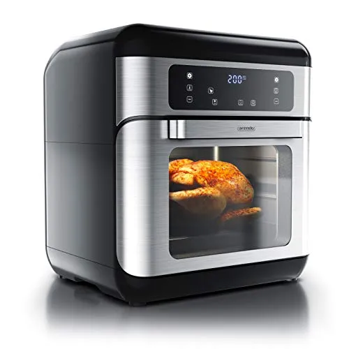 Arendo - Forno ad aria calda multifunzione - 10 litri - Friggitrice ad aria, mini Forno, Funzione Crisp, Essiccatore – Accessori e spiedini in acciaio - 8 Programmi – Timer – Luce interna – alto 36 cm