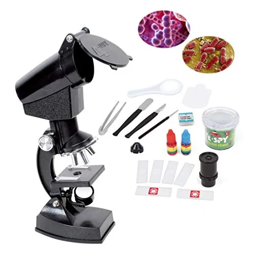 Foxom Microscopio Bambini, 20Pzs 300x - 1200x Microscopio Kit con Luce, Biologico Microscopio Esperimenti Scientifici Giochi per Bambino Principianti