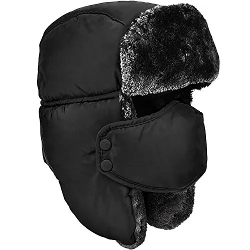 DOXHAUS Unisex Inverno Chapka Ear Flap Trapper Bomber Cappelli Cappelli Mantenere Caldo Pattinaggio Sci Altre attività All'Aperto, Nero, Grigio Piel