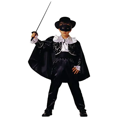 PRESTIGE & DELUXE Costume Vestito Carnevale  Zorro Cavaliere Notturno  5 6 7 8 9 10 11 12 Anni (7-8 Anni: Altezza Bimba/o 128 cm)