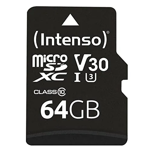 Intenso Professional 3433490 Scheda di memoria MicroSDXC da 64 GB (con Adattatore SD), Class 10 UHS-I, Nero