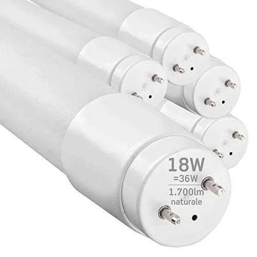 5x Tubi LED 120cm G13 T8 18W 1700 lumen - Luce Bianco Naturale 4000K - Fascio Luminoso 160° - Sostituzione Neon