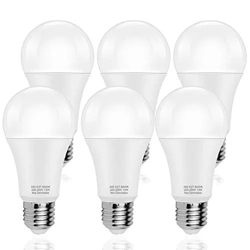 LAKES E27 A60 13W LED Lampadina, 100W Lampadina alogena Equivalente, Non dimmerabile, 1200LM, 6000K bianco freddo, Lampadina a risparmio energetico a LED, 6-PACK