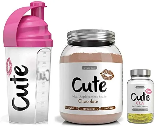 Cute Nutrition Cioccolato Shake Sostitutivi del Pasto con Shaker e Capsule CLA per la Perdita di Peso per Donne Barattolo da 500g Shaker di 700ml