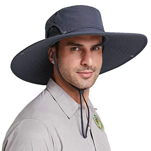 Gisdanchz Cappello Trekking Uomo Tesa Larga,Cappello Sole Anti UV Caccia Pesca Canottaggio Cappello Pescatore Impermeabile Uomo Cappello Safari Militare Cappello Estivo Traspirante,Grigio Scuro