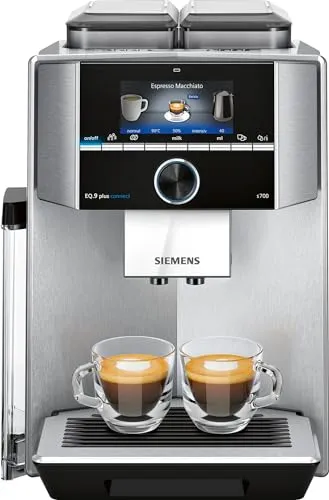 SIEMENS TI9578X1DE EQ.9 plus connect s700 - Macchina da caffè automatica personalizzabile, 2 contenitori per fagioli, macinino extra silenzioso, 1.500 Watt, in acciaio INOX