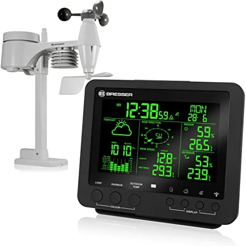 BRESSER 5-in-1 Centro meteo professionale con display di 256 colori nero