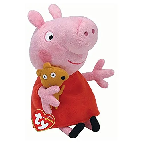 Ty- Peppa Pig Morbida Peluche Pupazzo con Vestitino Rosso e Orsacchiotto-Ottima Idea Regalo per Bambine-Bambola di pezza- 46128-20 Centimetri, Multicolore, 20cm, T46128