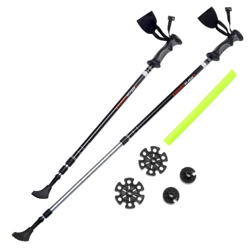 Ultrasport Nordic Walking Bastoncini trekking in carbonio,  ammortizzati, con striscia riflettente, incl. 2 alzate, inserti pile nei passanti per mani, regolabili da 67 a 135 cm