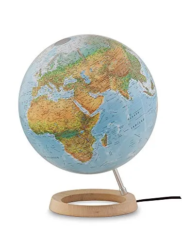 Tecnodidattica – Mappamondo Atmosphere FC2, girevole, luminoso, base in legno d’Acero, cartografia Fisico/Politica, diametro 30 cm