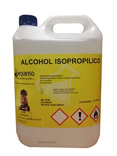 Alcool isopropilico 99%, confezione da 5 litri.