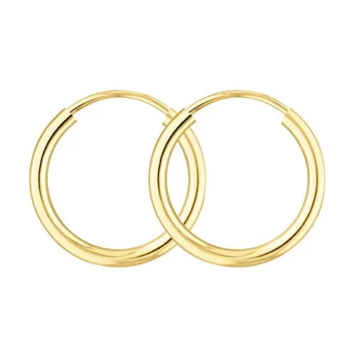 EDELWEISS Orecchini a Cerchio di 15 mm realizzati in oro giallo 585 a 14 carati, spessore 2 mm, marchio di garanzia, made in Germany