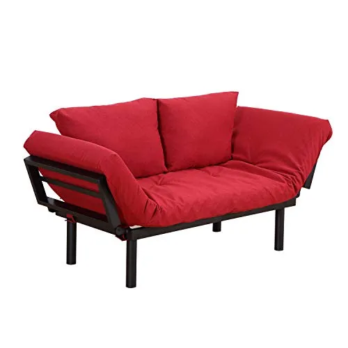 homcom Divano 2 Posti Multifunzionale Funzione Chaise Lounge, Letto 3 in 1 i Tessuto di Lino 166 × 70 × 80cm Rosso
