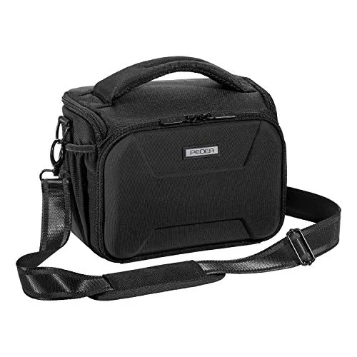 PEDEA DSLR borsa per fotocamera "Guard" Borsa per fotocamera per macchine fotografiche reflex con protezione antipioggia impermeabile, tracolla e scomparti per accessori, misura XL nero