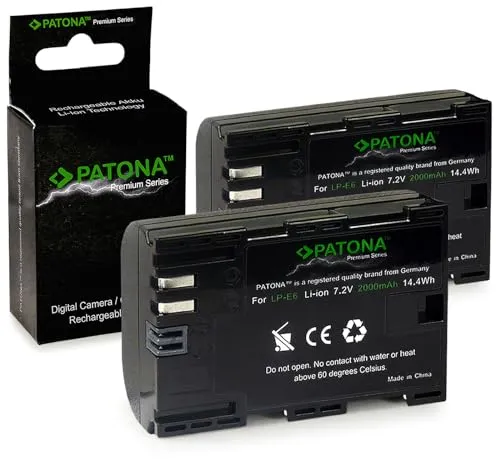 PATONA 2x Premium Batteria LP-E6 2000mAh Compatibile con Canon EOS 7D Mark II 80D