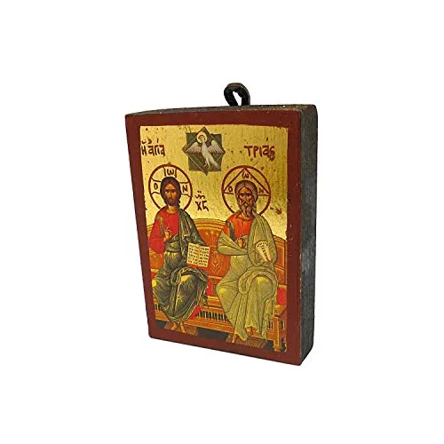DELL'ARTE Articoli Religiosi, Trinita' Icona bizantina Anticata Foglia Oro su Legno 9x7cm