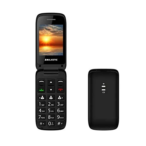 Majestic TLF SILENO 40 FLIP - Senior Phone GSM flip attivo, tasto SOS, display 2.4", bluetooth, radio, lettura files multimediali, base di ricarica, Nero