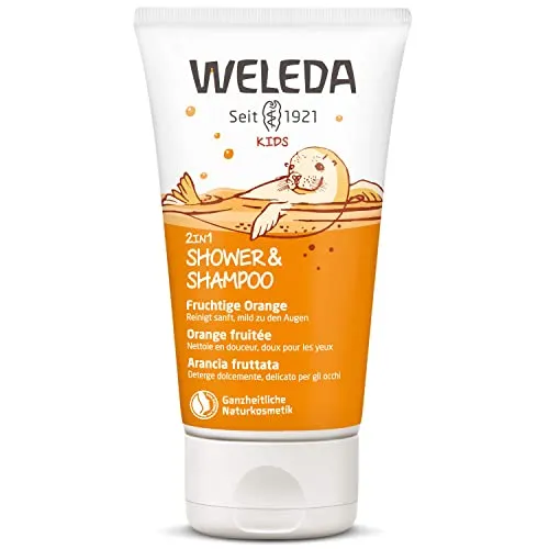 Weleda KIDS 2in1 Doccia-Shampoo profumo Arancia Fruttata, detergente corpo&capelli, formula delicata per bambini grandi (1X150 ml)