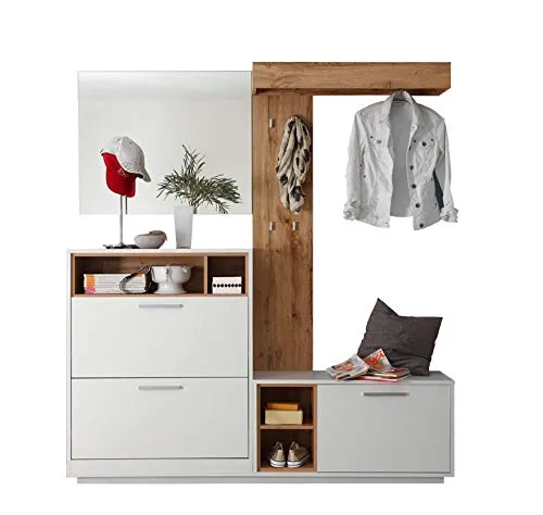 AVANTI TRENDSTORE - Milani - Guardaroba compatto in legno laminato di colore bianco/quercia selvaggia. Ideale per l'ingresso. Dimensioni LAP 177x195x32 cm