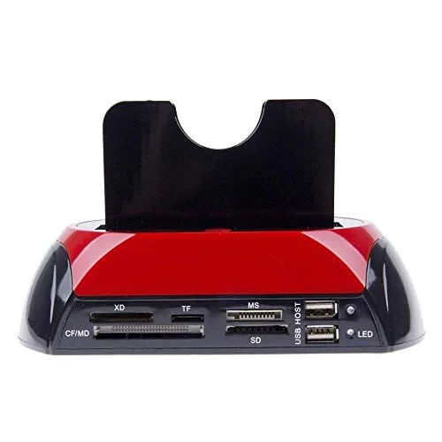 Docking Station 875J All-In-One dual SATA / IDE HDD con un pulsante di backup per 2.5 "/3.5" SATA / IDE HDD (nero + rosso)