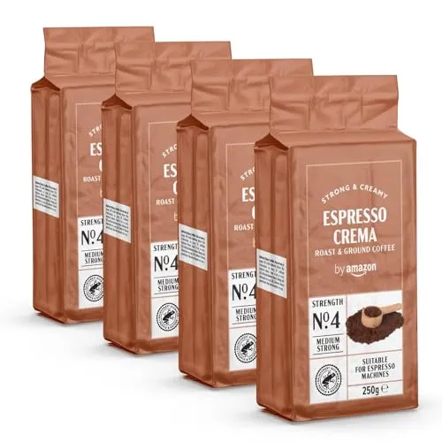 by Amazon Espresso Crema Macinato, Tostatura chiara, caffeinato, 250 g, Confezione da 4 - Certificato Rainforest Alliance