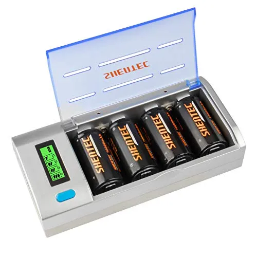 4 Pezzi Shentec D Batterie Ricaricabili ad Alta Capacità da 10000mAh 1.2V Ni-MH, D Torcia D HR20 Mono con Auto-Scarica Bassa