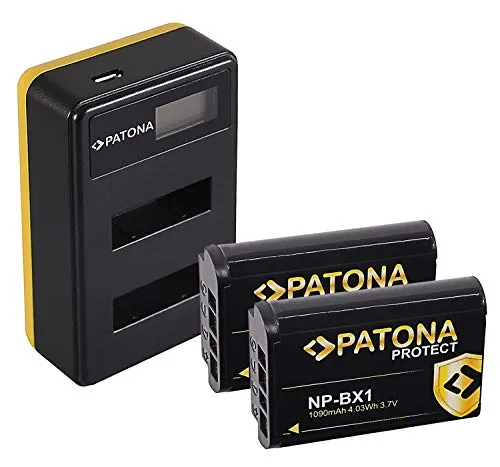PATONA Caricatore doppio LCD USB con 2x Protect Batteria NP-BX1, custodia V1 compatibile con Sony CyberShot DSC RX100, RX1r, RX100MII, WX300