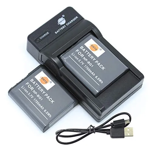 DSTE NP-BG1 - Batteria per fotocamera (2 pezzi) e caricatore compatibile con Sony Cyber-Shot DSC-T20 DSC-T100 DSC-W30 DSC-W50 DSC-W55 DSC-W70 DSC-W120 DSC-W130