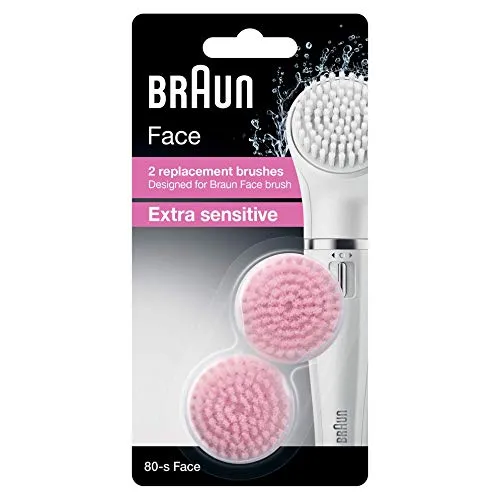 Braun Face 80-s Spazzola Extra Sensibile per Pelli Sensibili, Confezione da 2 Spazzole di Ricambio