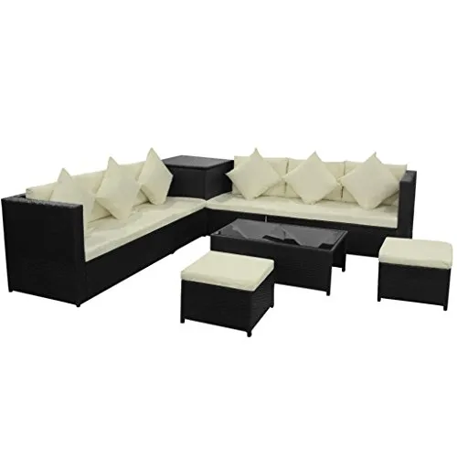 vidaXL Set Divani da Giardino 26 pz in Polirattan Modulare Nero