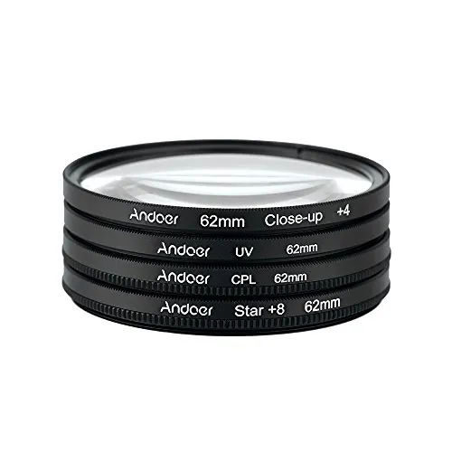 Andoer® 62mm UV+CPL+Close-Up+4 +Star 8-Point Filtro Circolare Kit filtro Polarizzatore circolare Filtro Macro Close-up Stella 8-Point filtro con il Sacchetto per Nikon Canon Pentax Sony DSLR