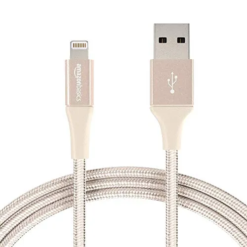 AmazonBasics - Cavo compatibile da USB A a Lightning, in nylon a doppio intreccio - Certificato Apple Mfi, Oro, 1,8 m