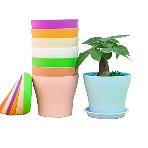 XIAOMAOMAO 8 Pezzi Vaso di Fiori balcone Colorati vasi in Plastica per Fiori, per Arredo Casa, Giardinaggio, Vasi da Fiori per Interni con Pallet (10cm)