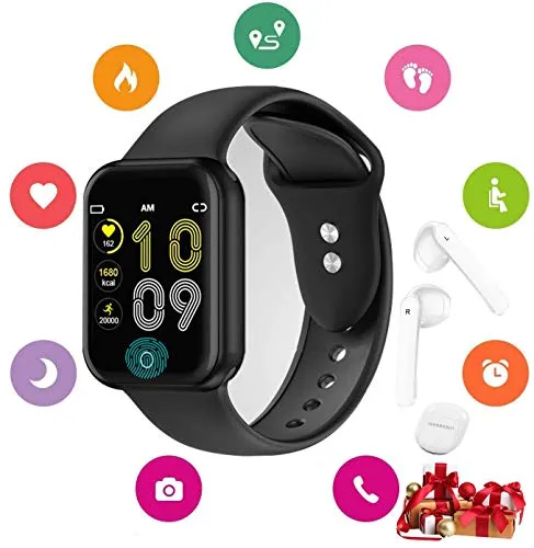 Smartwatch Offerta Del Giorno, Orologio intelligente per Uomo Donna Touch Screen IP67 Orologio Sports Auricolare Bluetooth Tracker Attività Fitness registrazione per Android iOS (nero)