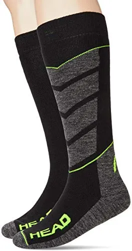 Head V-Shape Kneehigh Ski Socks (2 Pack) Calze da Sci, Nero/Grigio/Giallo, 43/46 (Pacco da 2) Unisex-Adulto