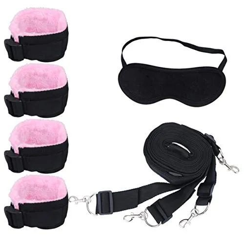 Amosfun Set di Manette Sexy Sm Bondage Kit Letto Regolabile Giocattolo per Coppia Amante Uomo Donna 1 Set (Nero Rosa)