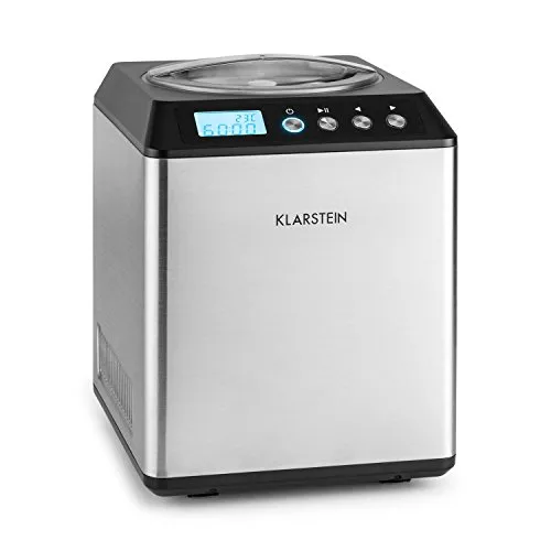 Klarstein Vanilla Sky - macchina gelato, 180 Watt, Capacità di 2 litri, Funzione di raffreddamento, Timer, 30-40 min, Display a LED, Facile da pulire, Acciaio inox, cucchiaio, Argento