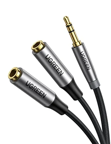 UGREEN Sdoppiatore Cuffie Doppio Jack Audio in Nylon, Splitter Jack 3,5 mm Maschio a 2 Femmina, Splitter Adattatore per Smartphone, Tablet, iPad, Cuffia, MP3/4, PC, 20cm