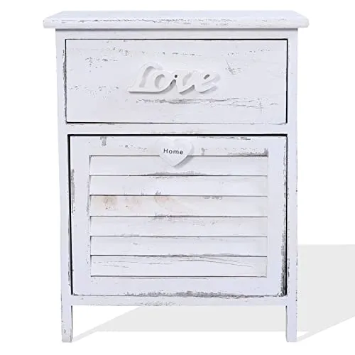 Rebecca Mobili Comodino Piccolo, Mobile Bagno 2 cassetti, Legno Paulownia, Bianco, Shabby, Camera da Letto Bagno - Misure: 51 x 40 x 29 cm (HxLxP) - Art. RE4566