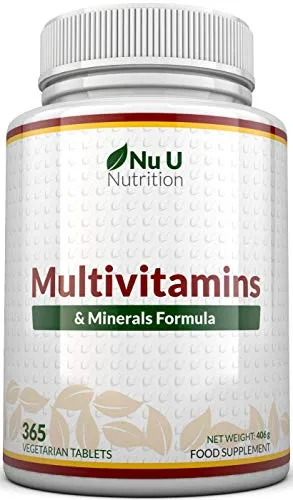 Multivitaminico Completo - 365 Compresse (1 Anno di Scorta) - 25 Vitamine e Minerali per Uomo e Donna - Adatto ai Vegetariani - Integratore Nu U Nutrition